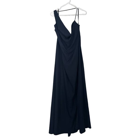 NWT Dessy AFter Six One Shoulder Draped Cowl Neck Maxi Dress Midnight Navy Sz 20 - Picture 4 of 11